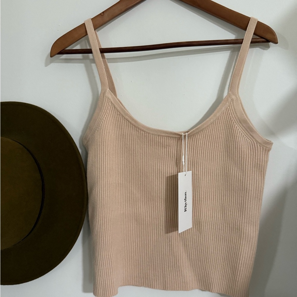 Ribbed Beige Tank Top Size L NWT